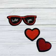 Load image into Gallery viewer, delightful set of 12 Embroidered Valentine&#39;s Day Patches, designed to infuse your wardrobe, accessories, and DIY projects with a touch of love and whimsy. These patches are perfect for adding a dash of romantic flair or celebrating the spirit of Galentine&#39;s Day with your girl gang. Each set includes a variety of charming designs, all measuring 3-4 inches in size, making them ideal for customization and personalization.

