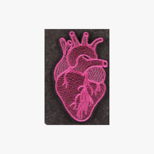 hot pink embroidered anatomical heart iron on patch