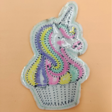 Load image into Gallery viewer, back of iron on pastel unicorn embroidered patch
