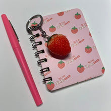 Load image into Gallery viewer, mini strawberry spiral notebook with detachable keychain
