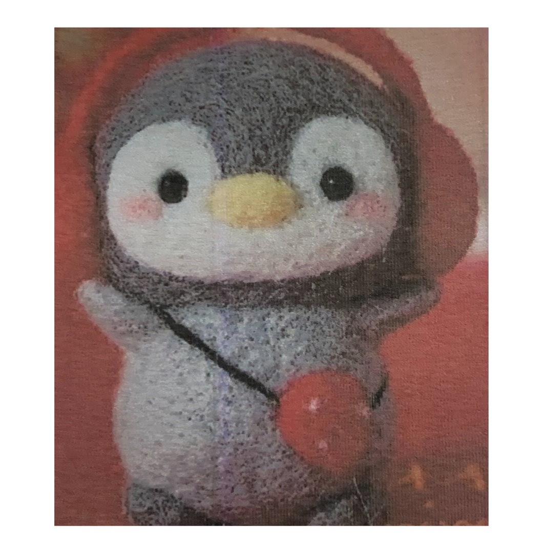 Charming Penguin with Earmuffs and Strawberry Bag DIY Felted Wool Craft Kit – the perfect blend of adorable and trendy for your crafting pleasure! 