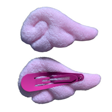 Load image into Gallery viewer, Puffy Pink fuzzy angel wings hair clips for Valentines, easter or Christmas fashion. 2 per pack from elementah.com
