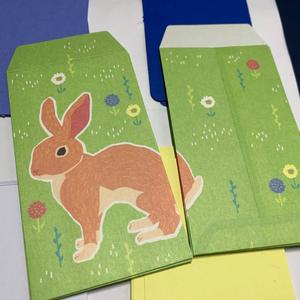 Set of 8 Precious pastel rabbit mini washi envelopes and coordinating notecards.