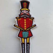 Load image into Gallery viewer, embroidered red drummer nutcracker iron-on patch
