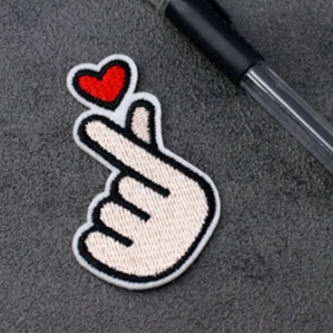 red heart i love you patch korean finger heart patch