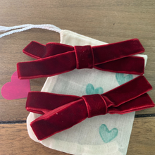 Load image into Gallery viewer, Deep Red Velvet Bow Hair Clips
