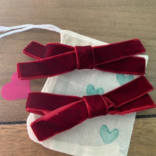 Deep Red Velvet Bow Hair Clips