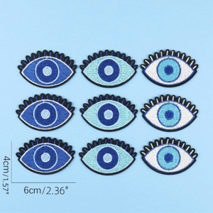 size chart for evil magic eye patches embroidered in three color combinations with lashes from elementah.com