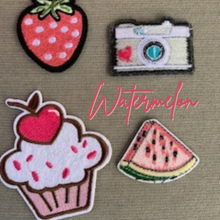 Load image into Gallery viewer, Summer Fun Patch Set - Watermelon, Camera, Cupcake, and Strawberry
