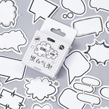 Load image into Gallery viewer, Black and White Dialogue and Thought Bubble Stickers - a creative pack that adds a touch of whimsy and expression to any surface! With 45 stickers per box, you&#39;ll have plenty of opportunities to spark conversations and showcase your thoughts in styl
