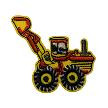 Load image into Gallery viewer, Customize their gear with all the favorite, diggers, scoops, and trucks with this colorful set of embroidered construction truck iron patches.  5 iron-on patches,  Patches measure approximately 2&quot; each.
