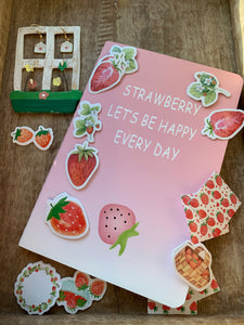 strawberry gift bundle  - notebook, stickers, earrings