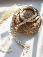 Load image into Gallery viewer, Boho Wooden Bead Garland with Macrame Tassel Decorations
