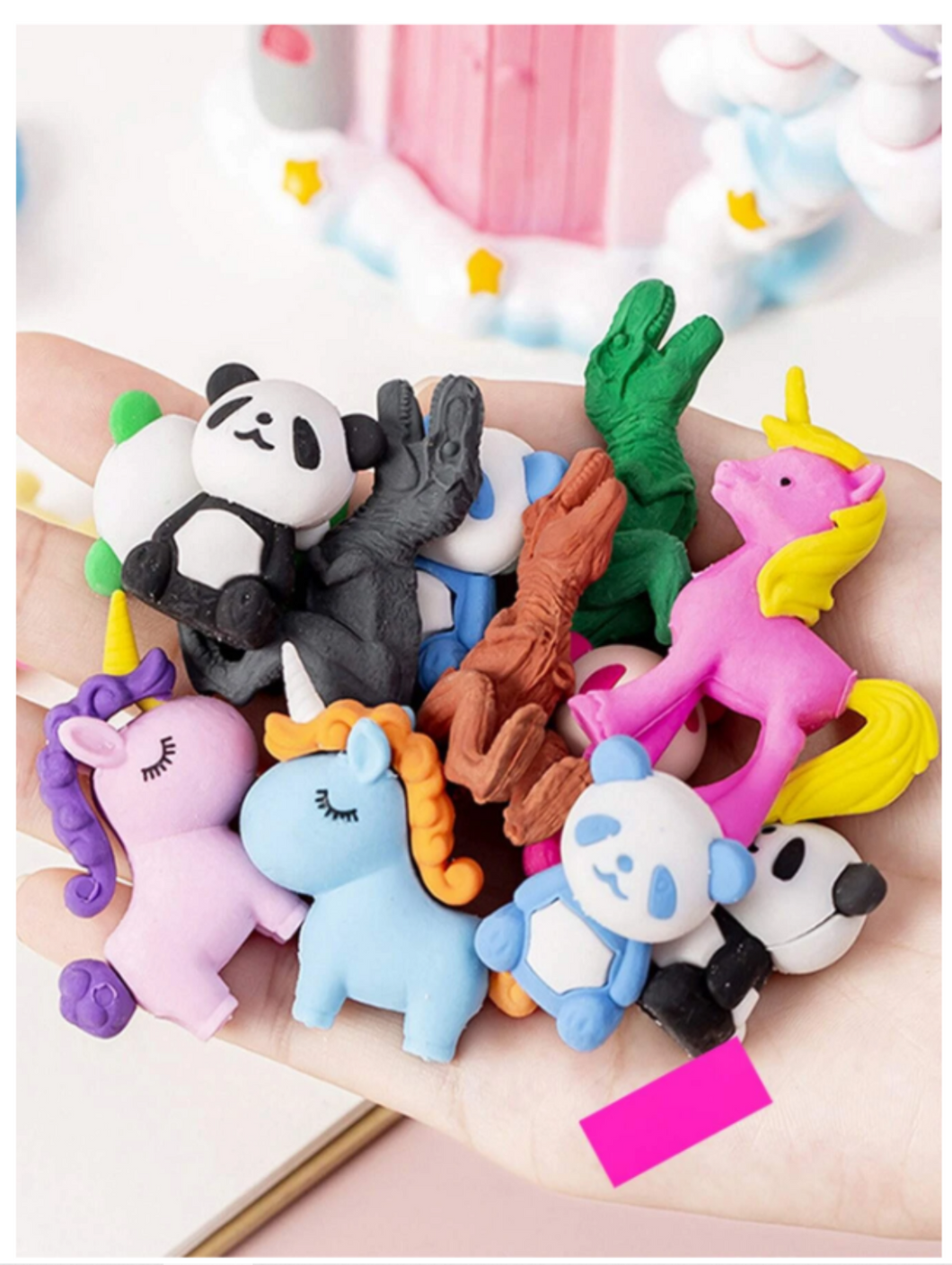 Puzzle erasers - unicorn, panda, panda, dinosaur, monkey, shark, manta, koala, horse, elephant, turtle